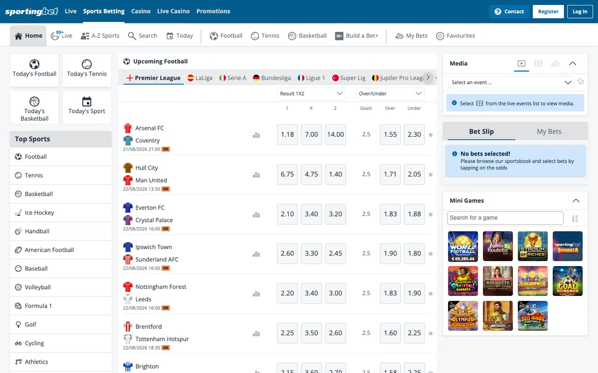Sportingbet Casino — Home page, captured from Singapore