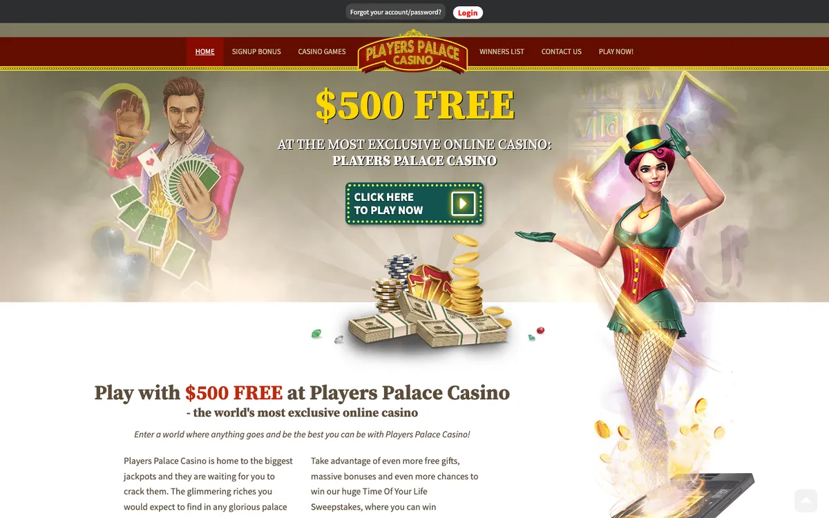 Players Palace Casino — «Главная», снято из страны Канада
