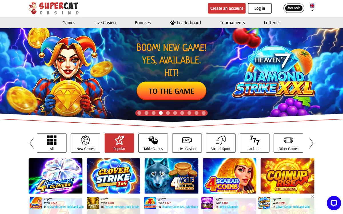 SuperCat Casino — Home page, captured from Argentina