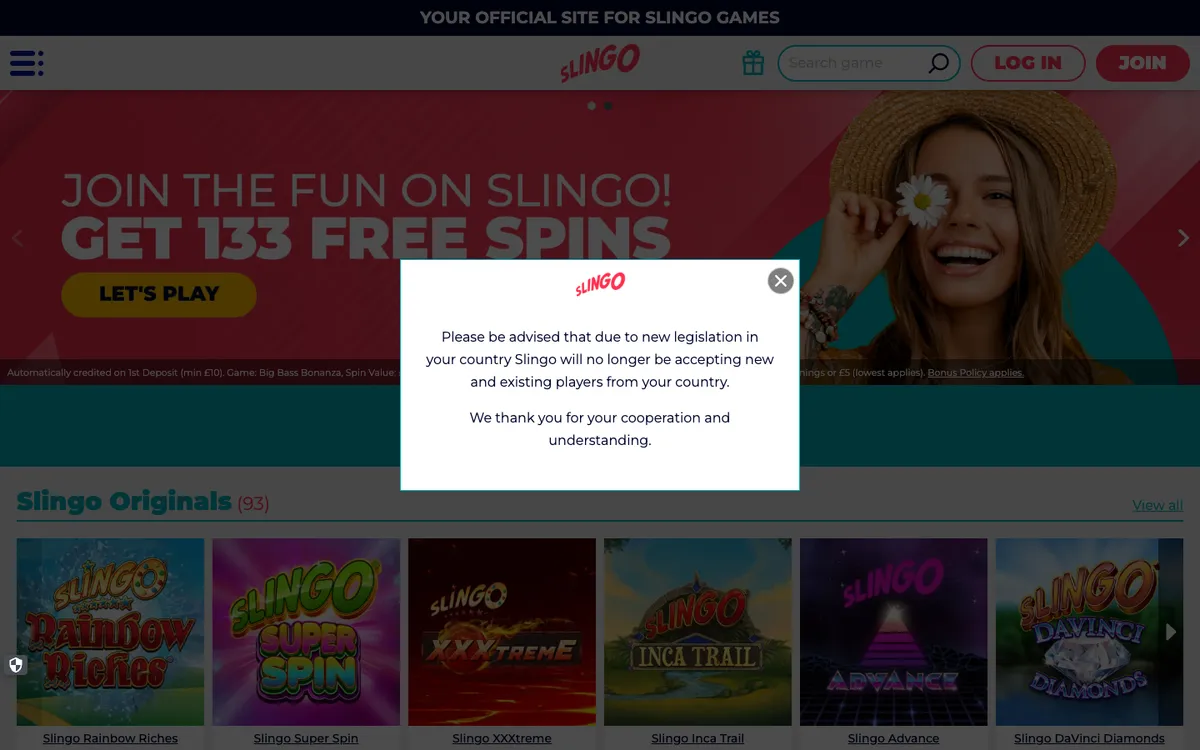 Slingo Casino — Sign-up, captured from Australia