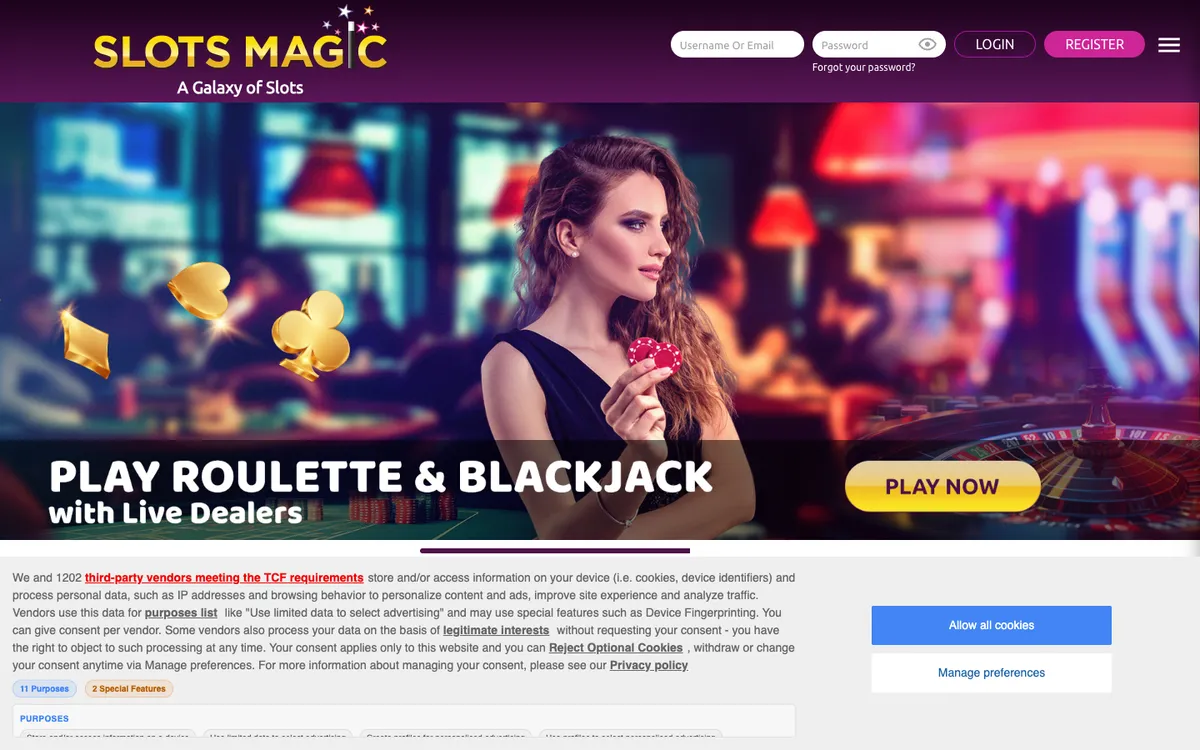Slots Magic Casino — Home page, captured from Australia