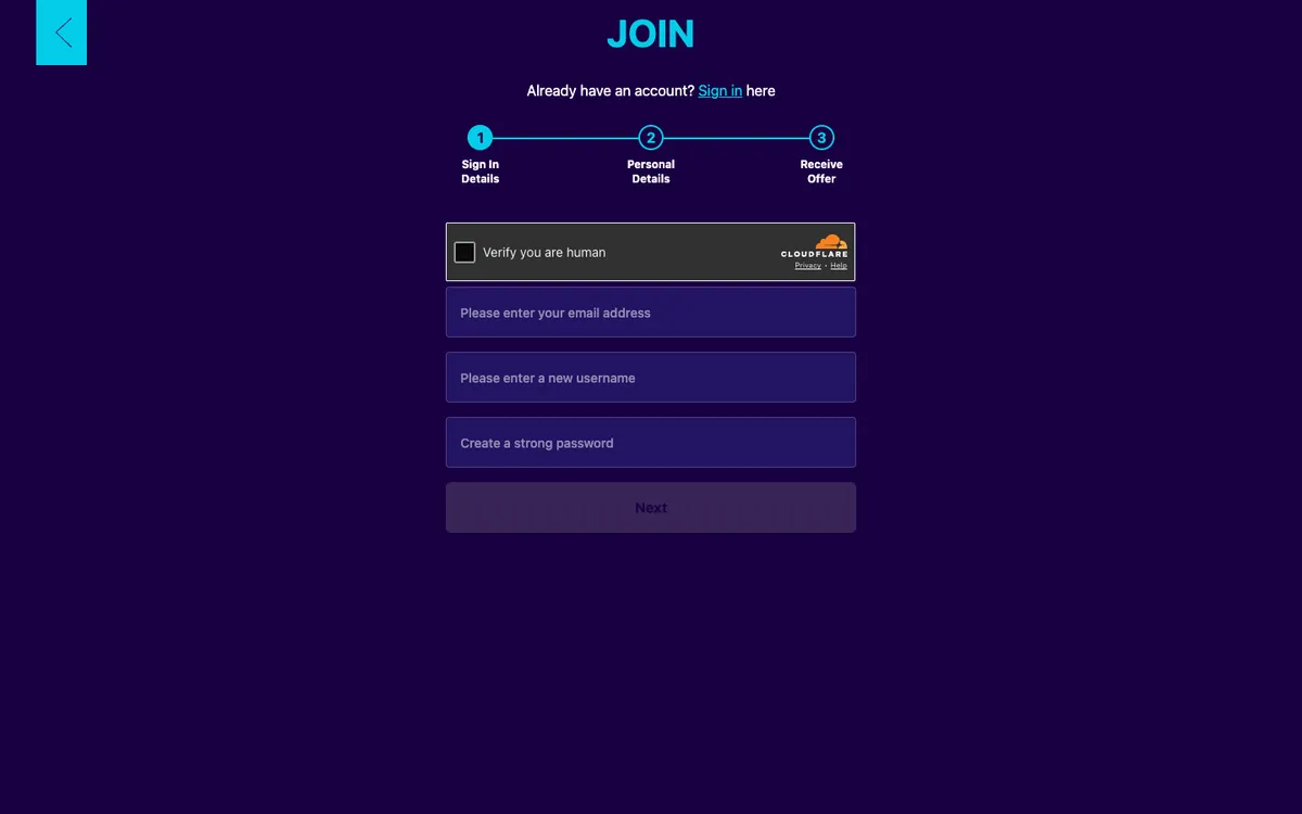 Magical Vegas Casino — Sign-up, captured from United Kingdom