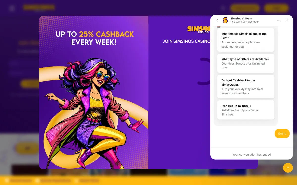 Simsinos Casino — Sign-up, captured from Canada