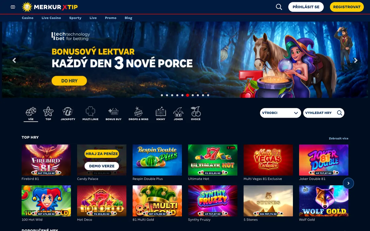 MerkurXTip Casino — Home page, captured from Czechia