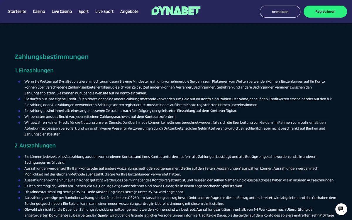 Dynabet Casino — Payments, captured from Austria