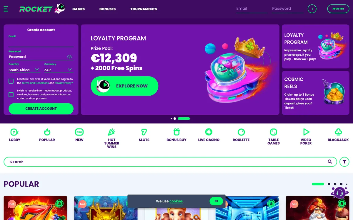 Casino Rocket — «Главная», снято из страны Южно-Африканская Республика