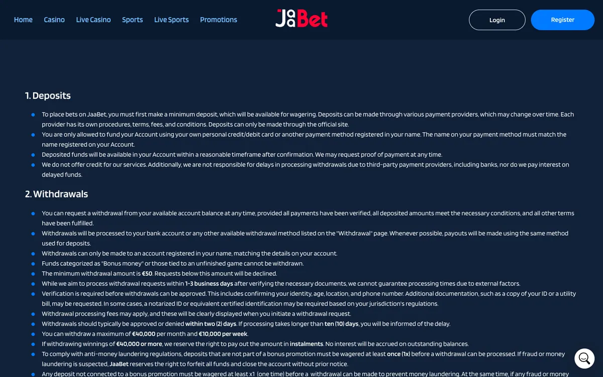 JaaBet Casino — Payments, captured from Australia