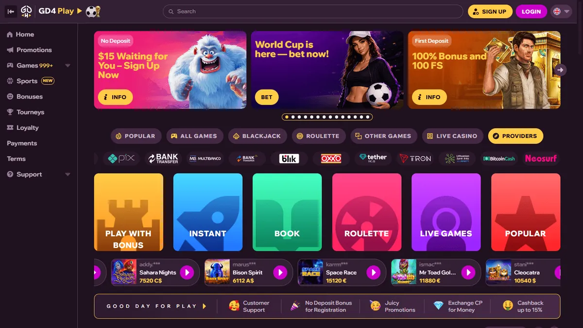 Capture of the Good Day 4 Play Casino website