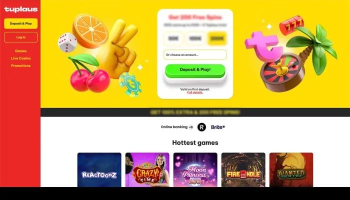 Capture of the Tuplaus Casino website