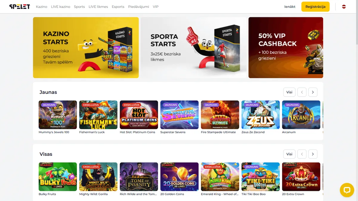 Снимок сайта Spelet Casino