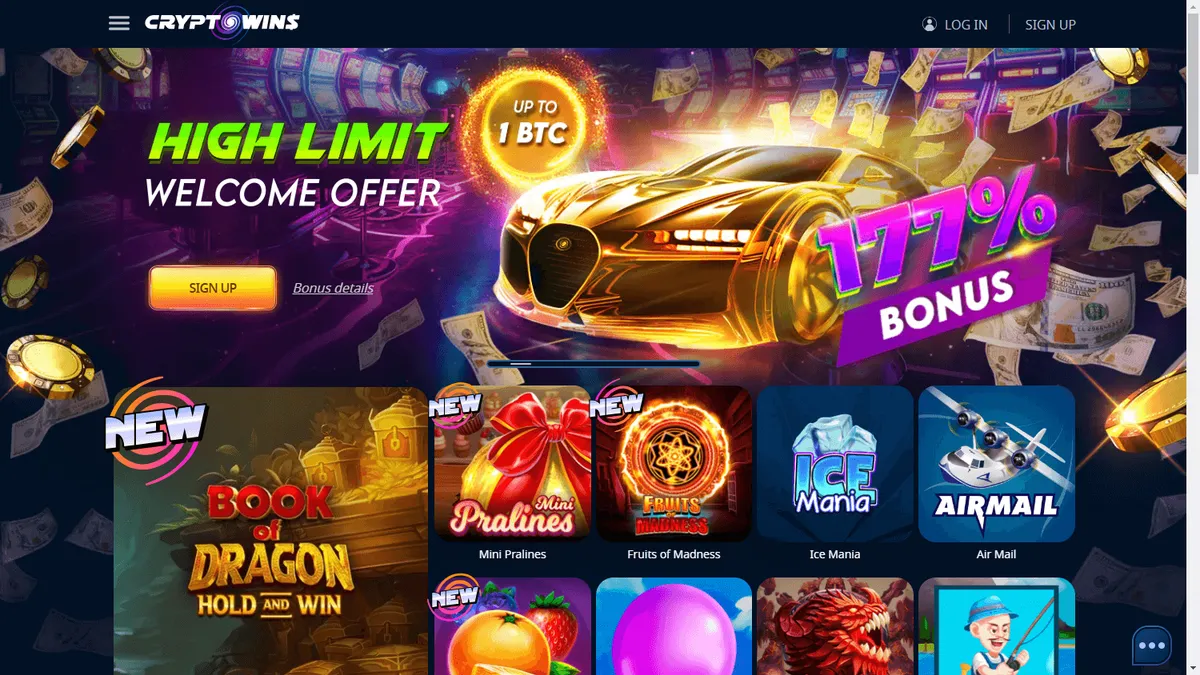 Снимок сайта CryptoWins Casino