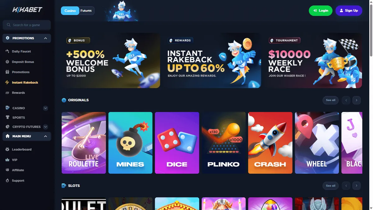 Снимок сайта Kikabet Casino