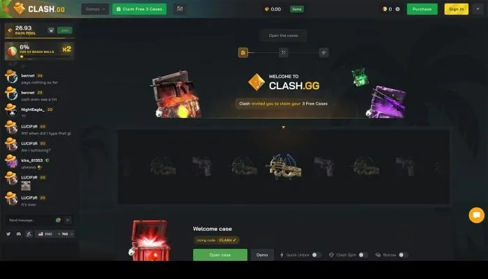 Capture of the Clash.gg Casino website