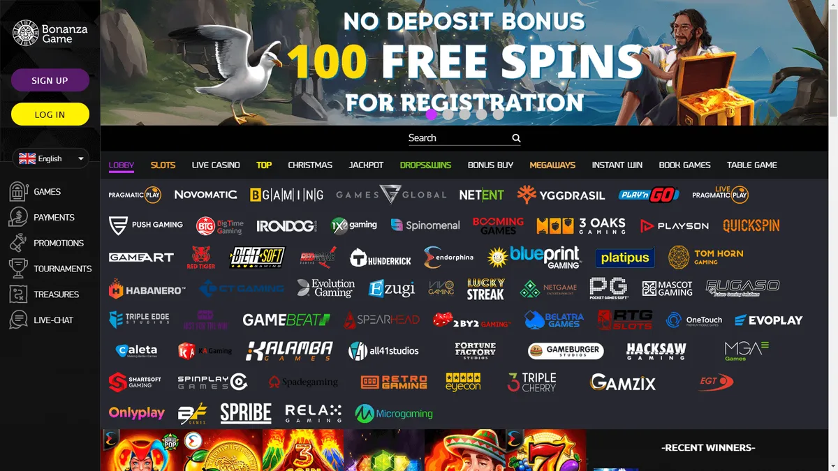 Снимок сайта Bonanza Game Casino