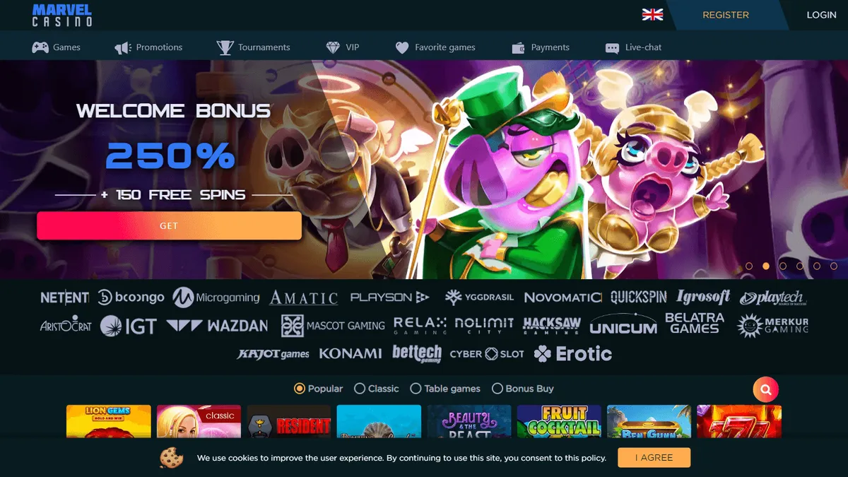 Capture of the Marvel Casino website