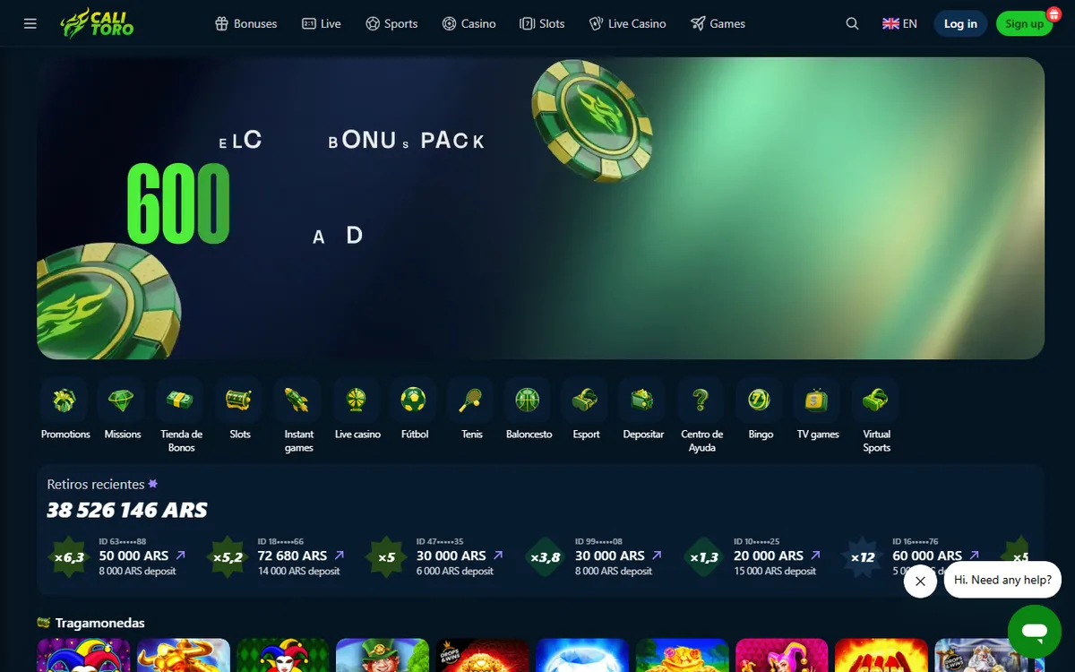 Снимок сайта Calitoro Casino