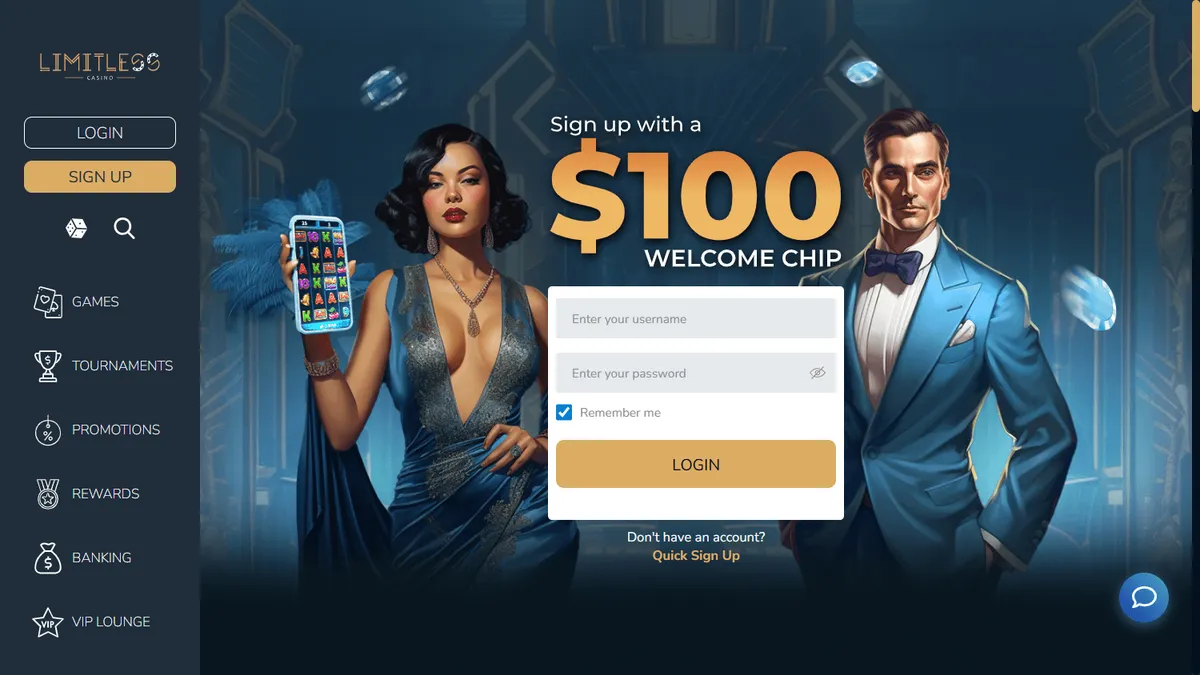 Capture of the Limitless Casino website