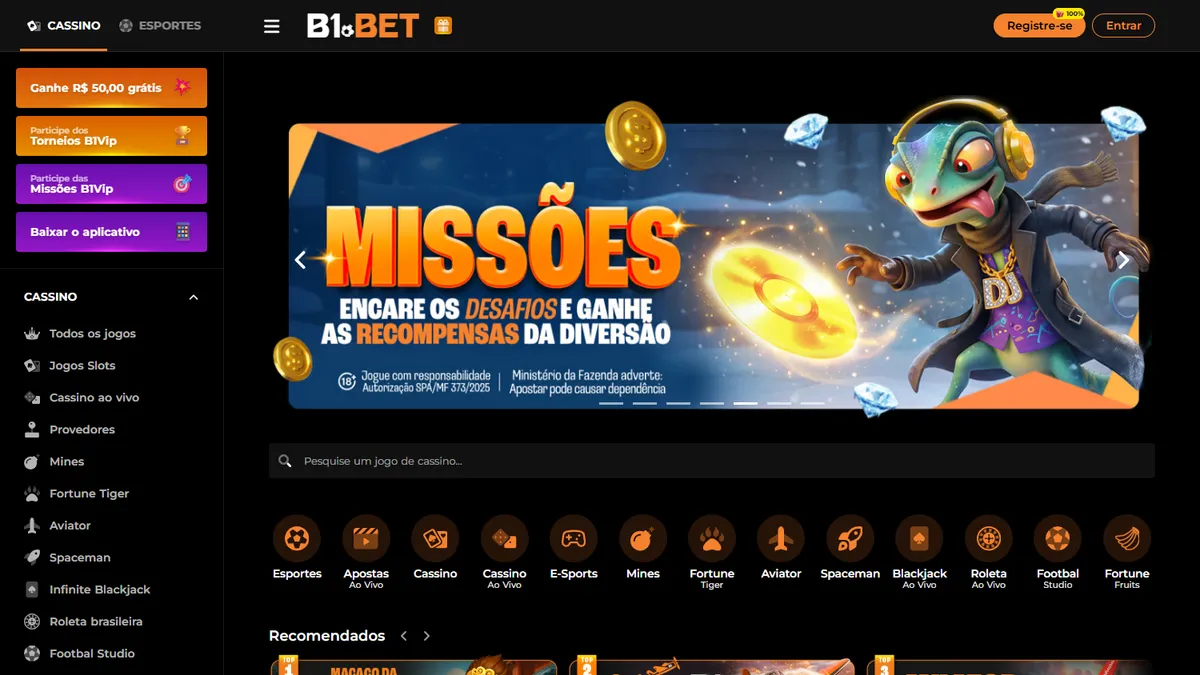 Capture of the B1 BET Casino website
