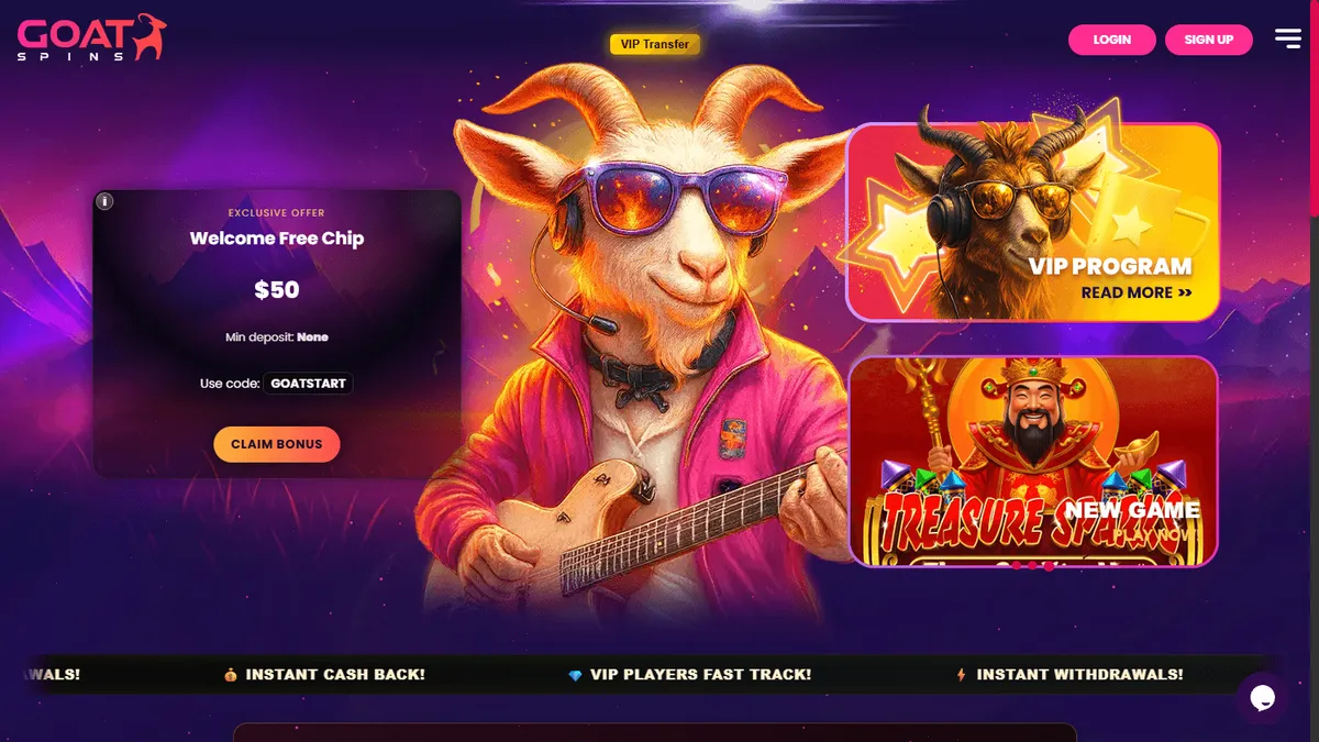 Capture of the Goat Spins Casino website