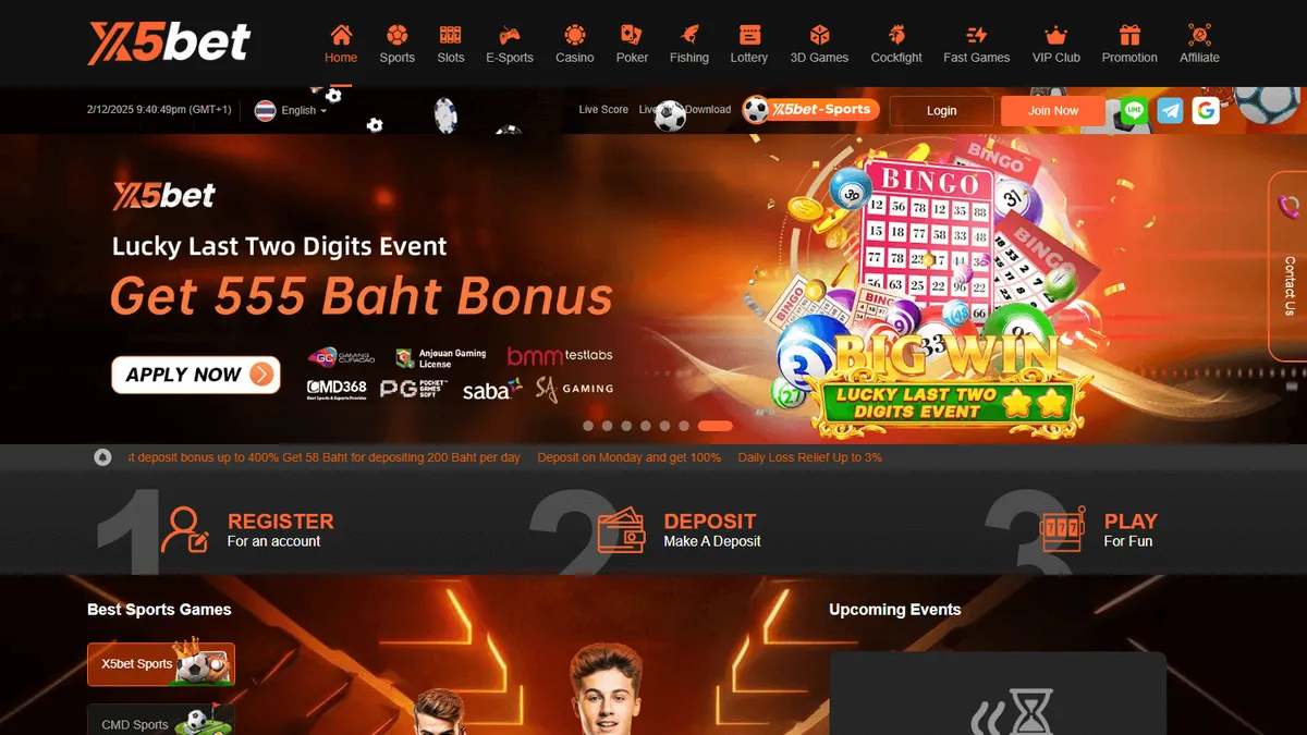 Capture of the X5bet Casino website
