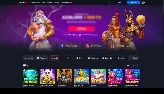 Снимок сайта Ozzybet Casino