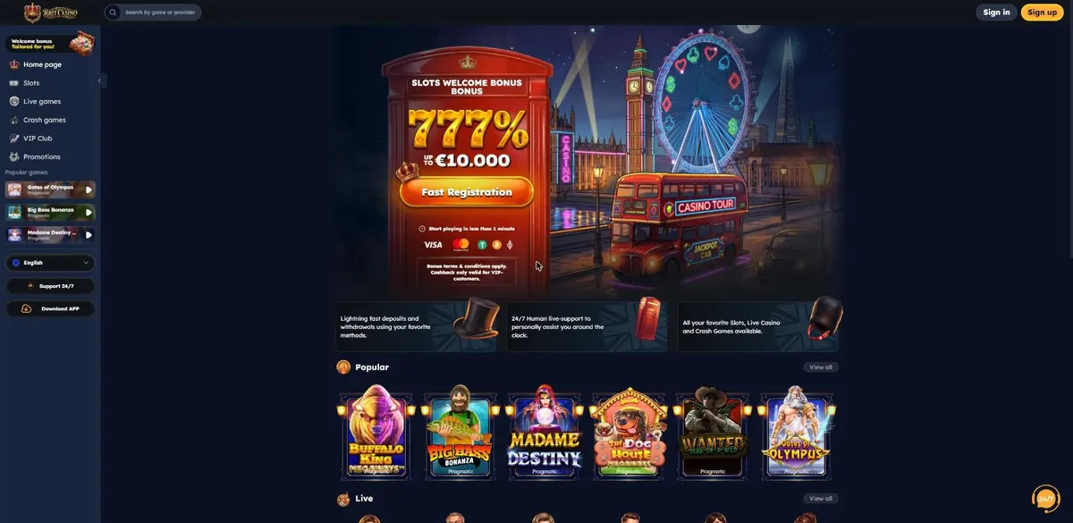 Capture of the Brit Casino website