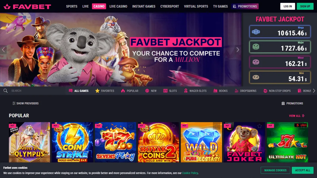 Снимок сайта Favbet Casino