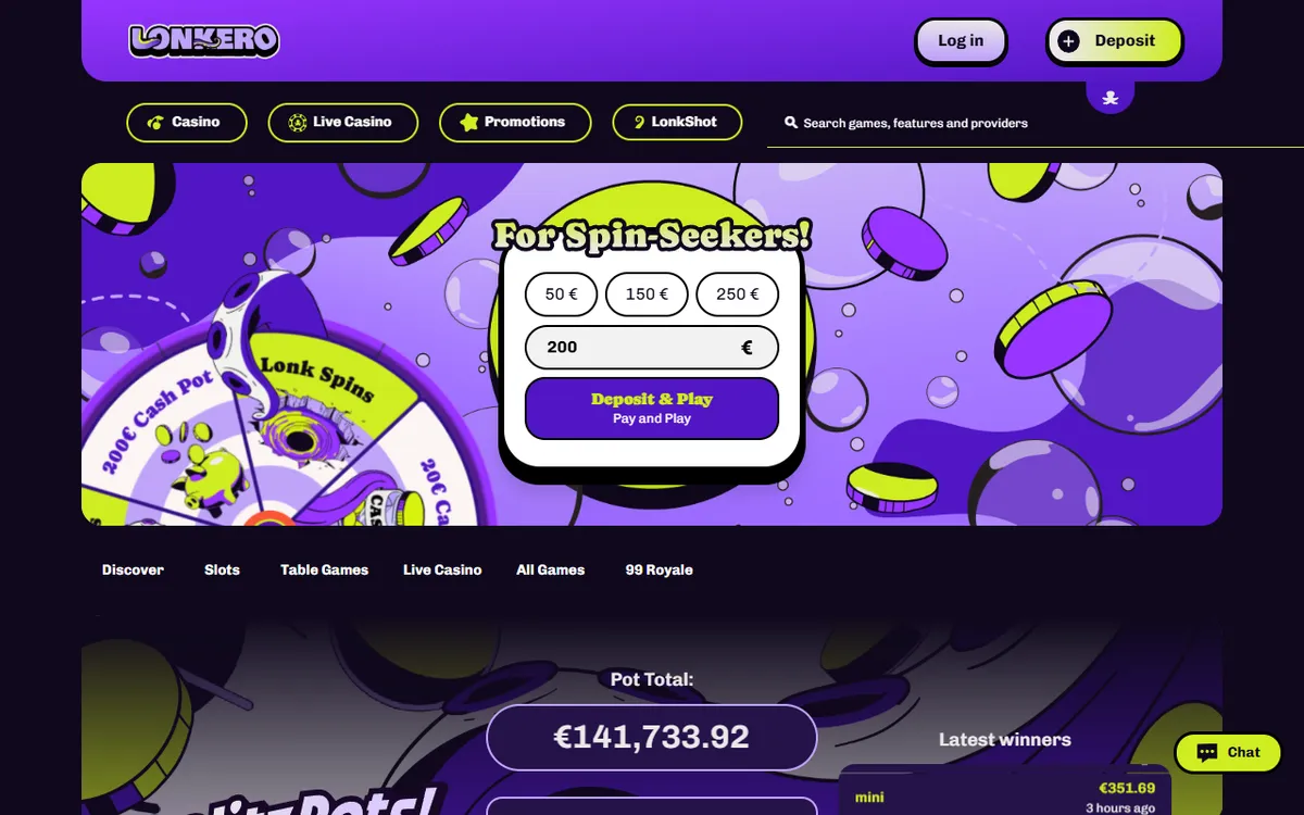 Capture of the Lonkero casino website