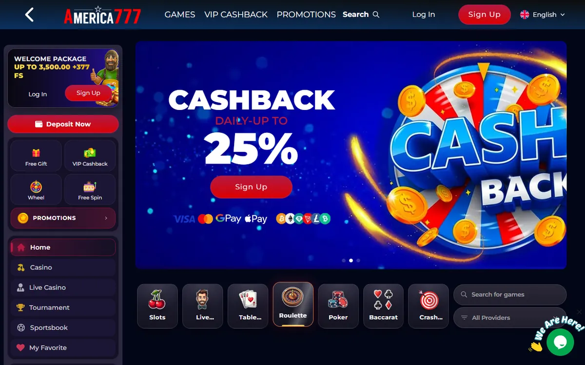 Capture of the America777 Casino website