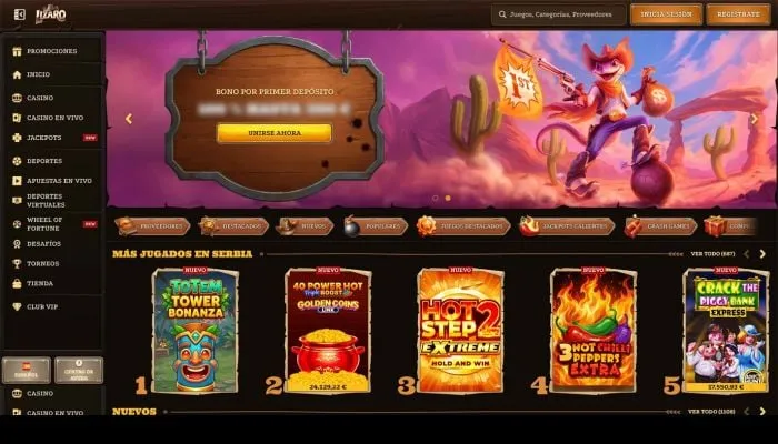 Capture of the Lizaro Casino website